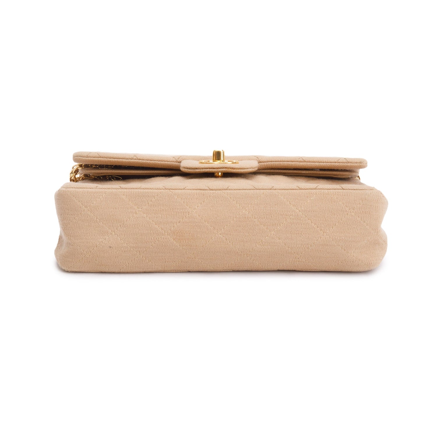 Chanel Beige Quilted Jersey Classic Medium Double Flap Bag
