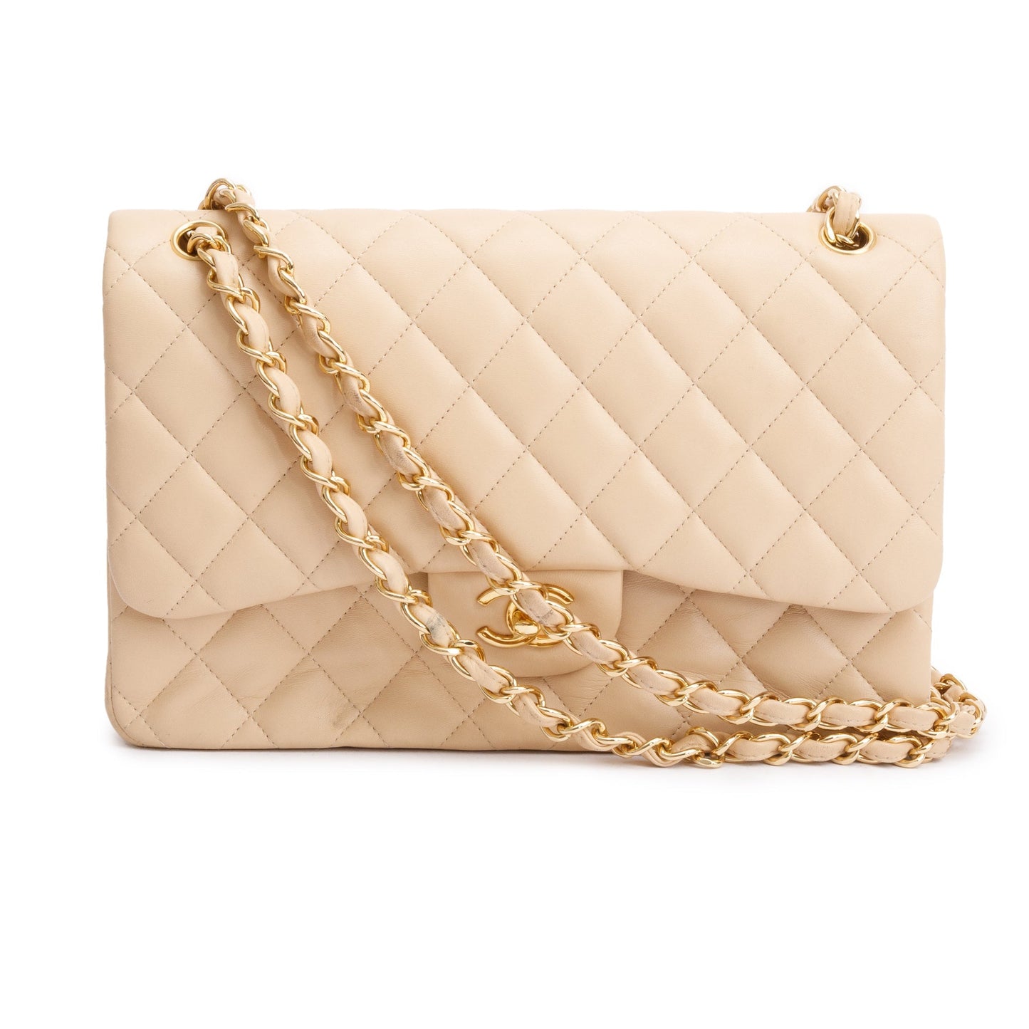 Chanel Beige Quilted Lambskin Leather Classic Jumbo Double Flap Bag