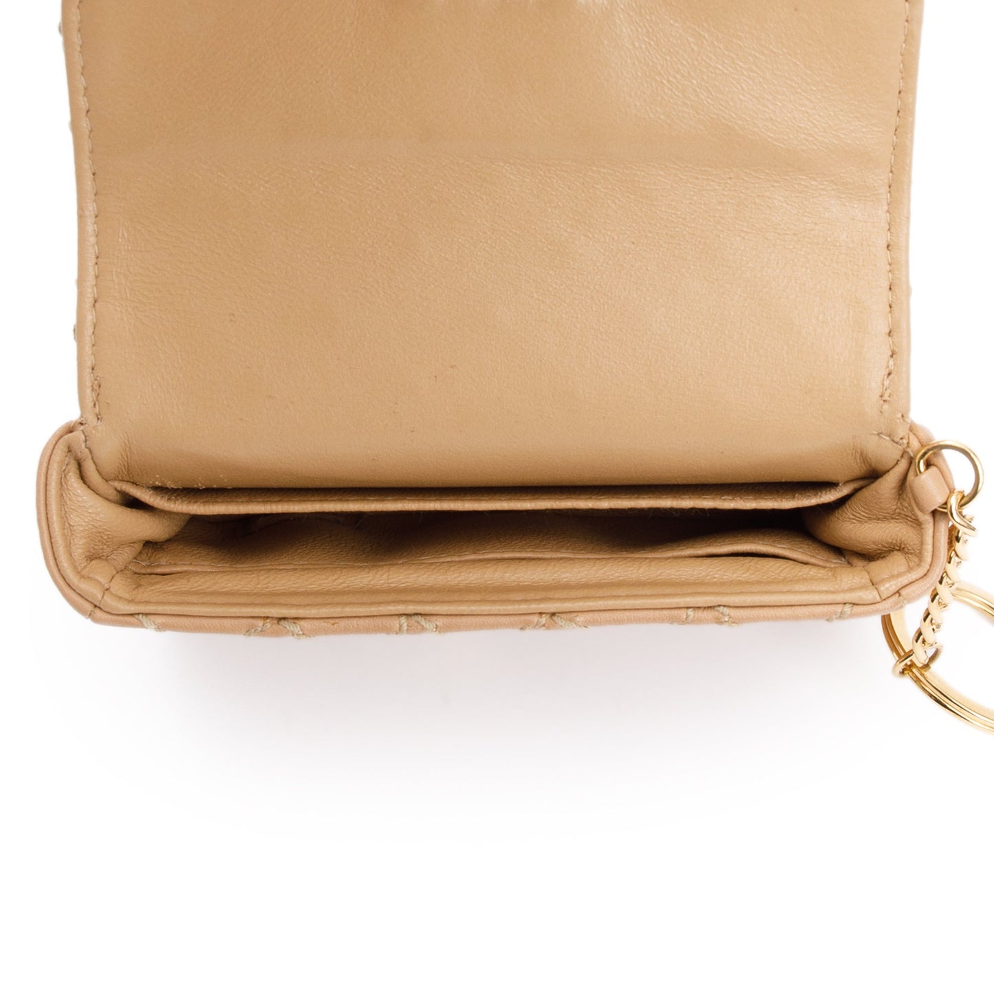 Chanel Beige Quilted Lambskin Leather Mini Flap Key Ring Bag Charm