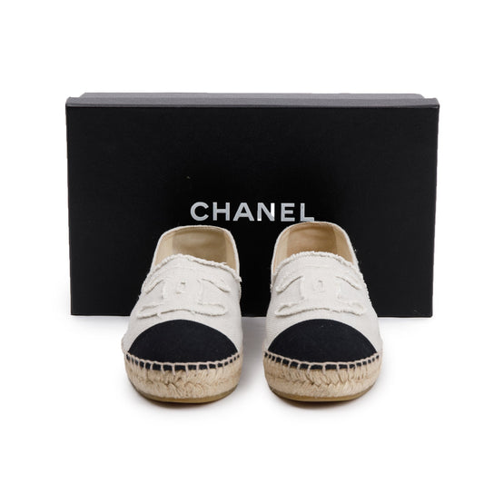 Chanel Beige/Black Canvas Interlocking CC Logo Espadrilles, Size 37