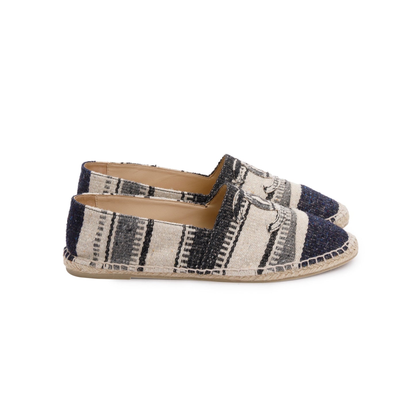 Chanel Beige/Black Wool Tweed Lambskin Espadrilles, Size 43