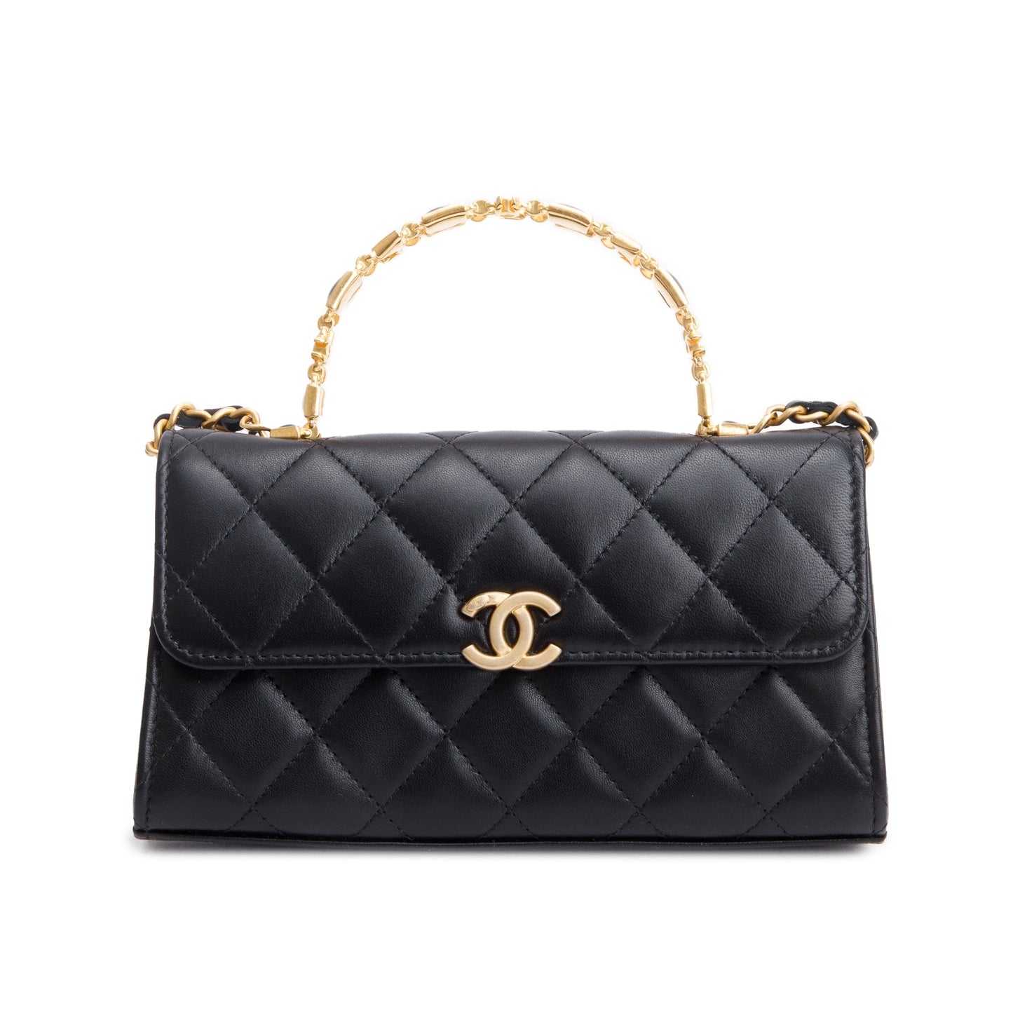 Chanel Black 2023 Lambskin Enamel Top Handle Phone Holder