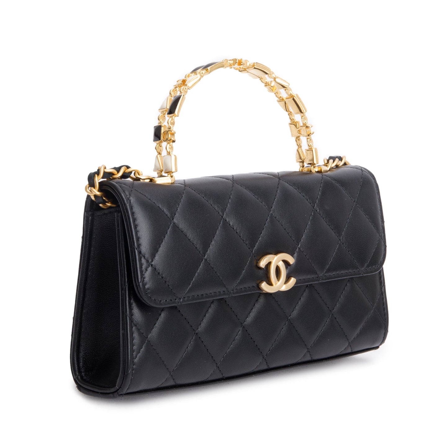 Chanel Black 2023 Lambskin Enamel Top Handle Phone Holder