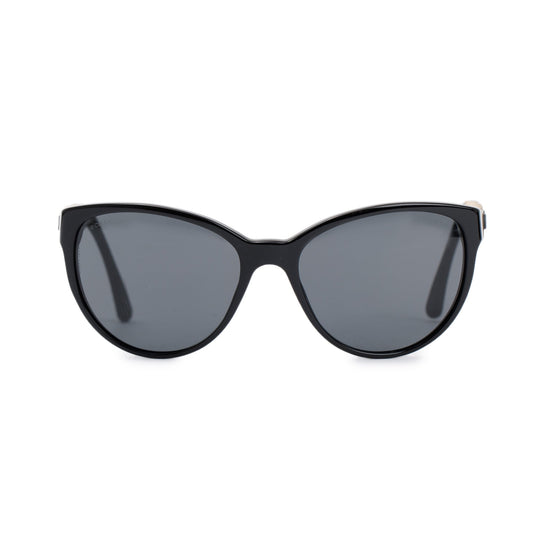 Chanel Black 5215-Q Interlocking CC Leather & Chain Link Sunglasses