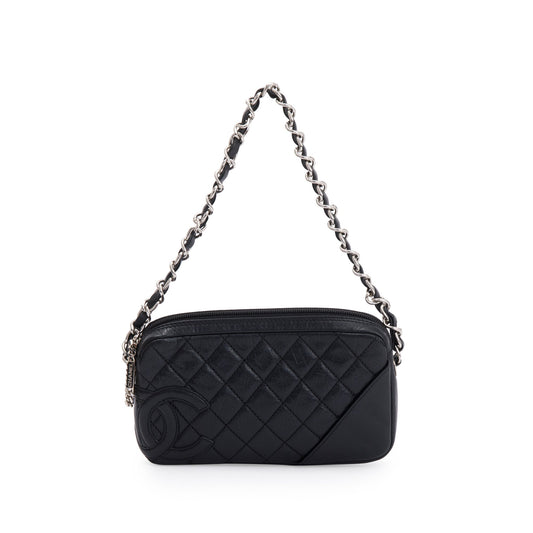 Chanel Black Aged Calfskin Leather Cotton Club Pochette