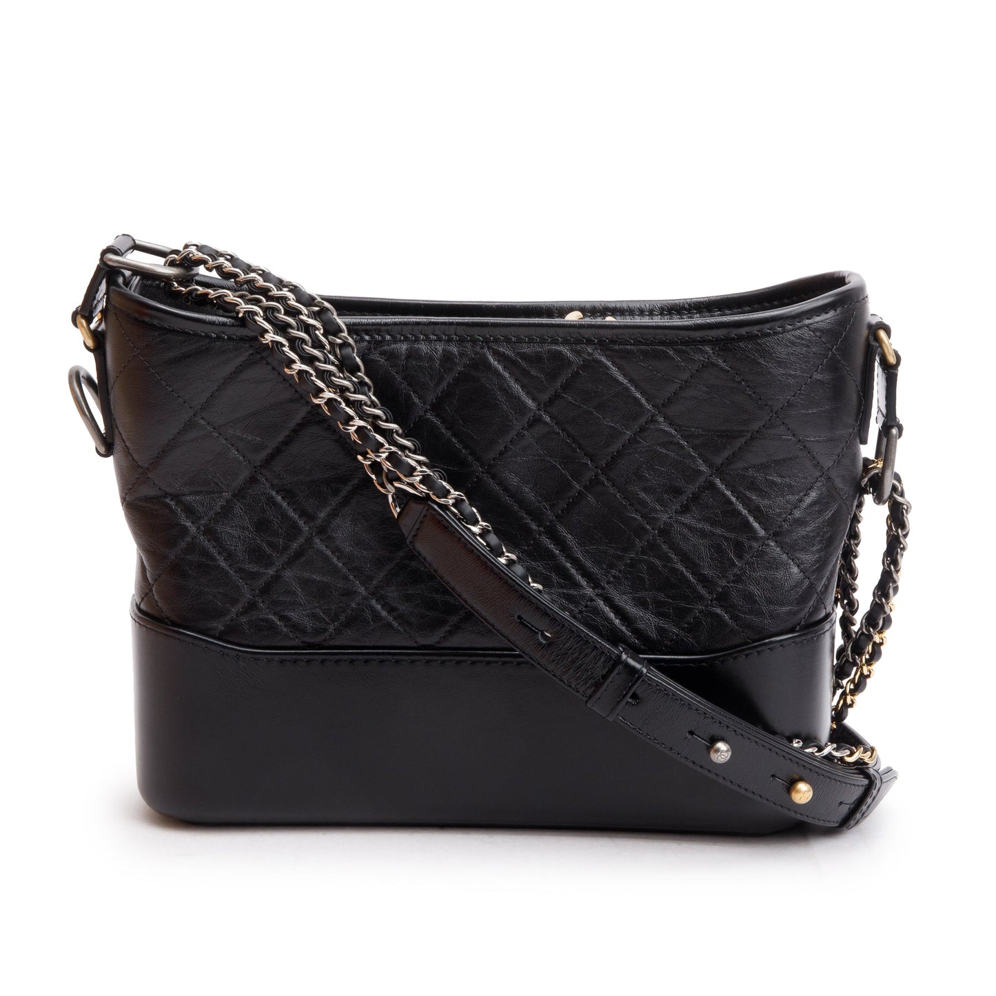 Chanel Black Aged Calfskin Leather Small Gabrielle Hobo