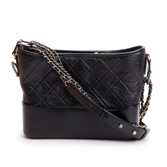Chanel Black Aged Calfskin Leather Small Gabrielle Hobo