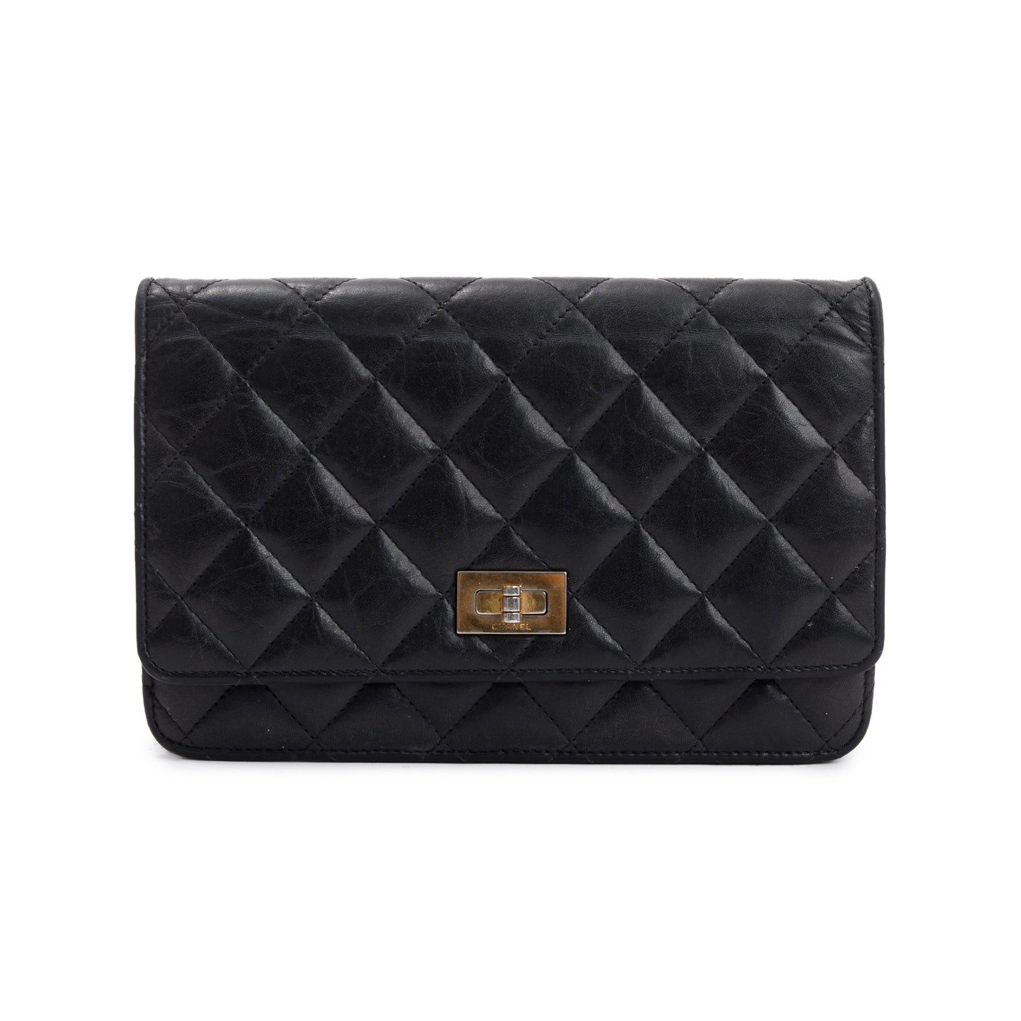 Chanel Black Aged Calfskin Leather Reissue Wallet on Chain