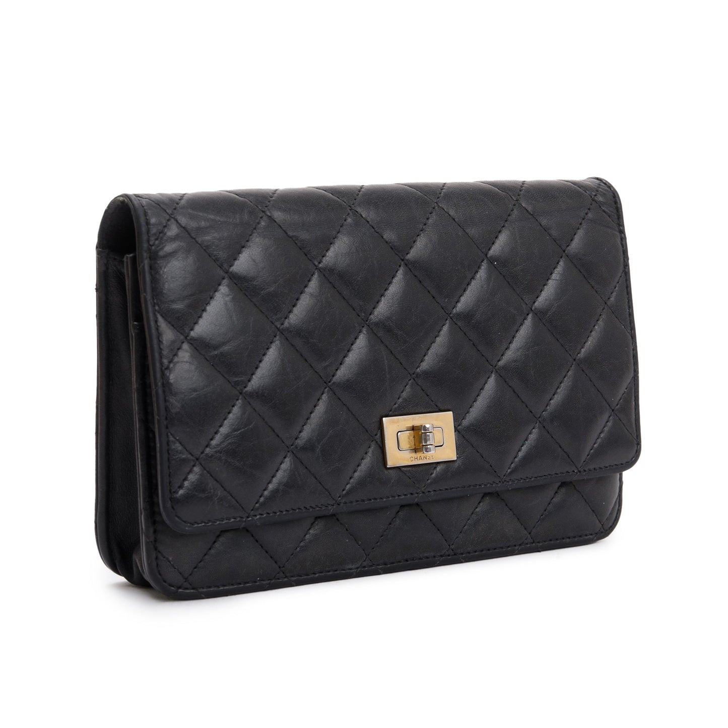 Chanel Black Aged Calfskin Leather Reissue Wallet on Chain