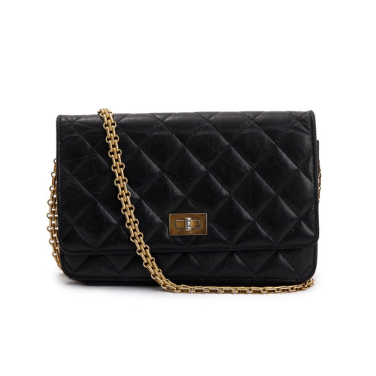 Chanel Black Aged Calfskin Leather Reissue Wallet on Chain