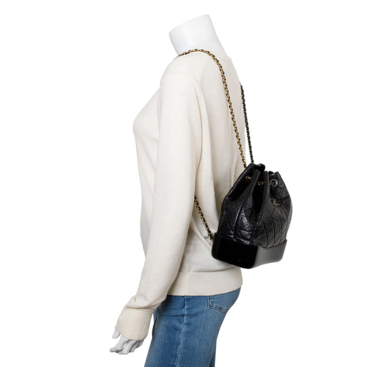 Chanel Black Aged Calfskin Leather Small Gabrielle Backpack