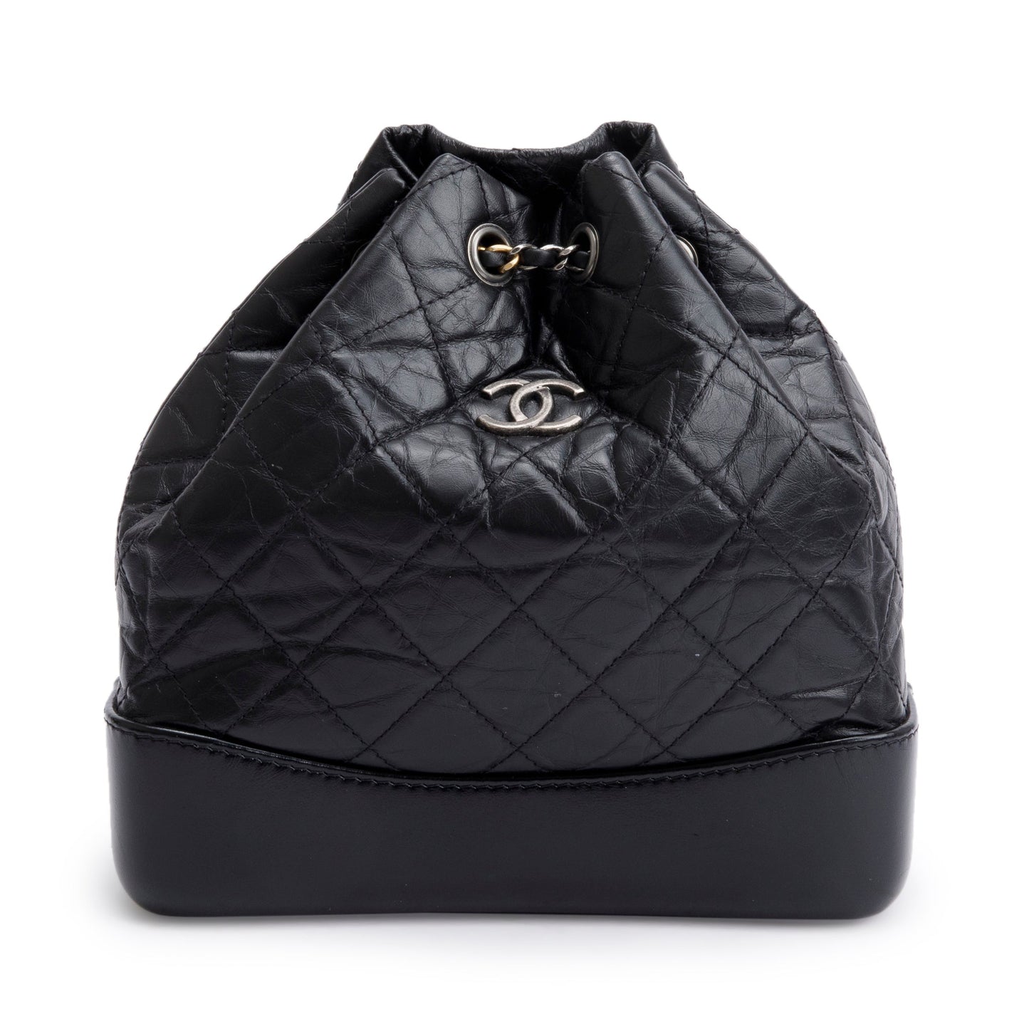 Chanel Black Aged Calfskin Leather Small Gabrielle Backpack