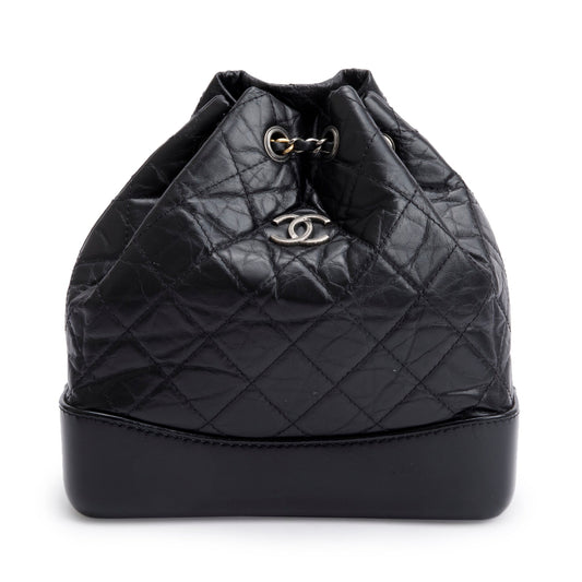 Chanel Black Aged Calfskin Leather Small Gabrielle Backpack