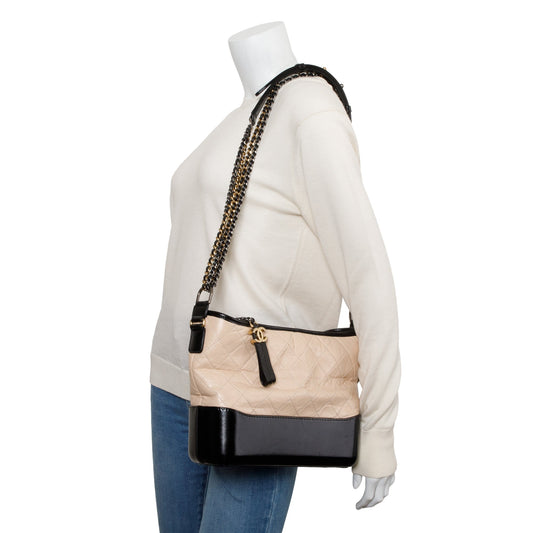 Chanel Black & Beige Aged Calfskin Leather Medium Gabrielle Hobo