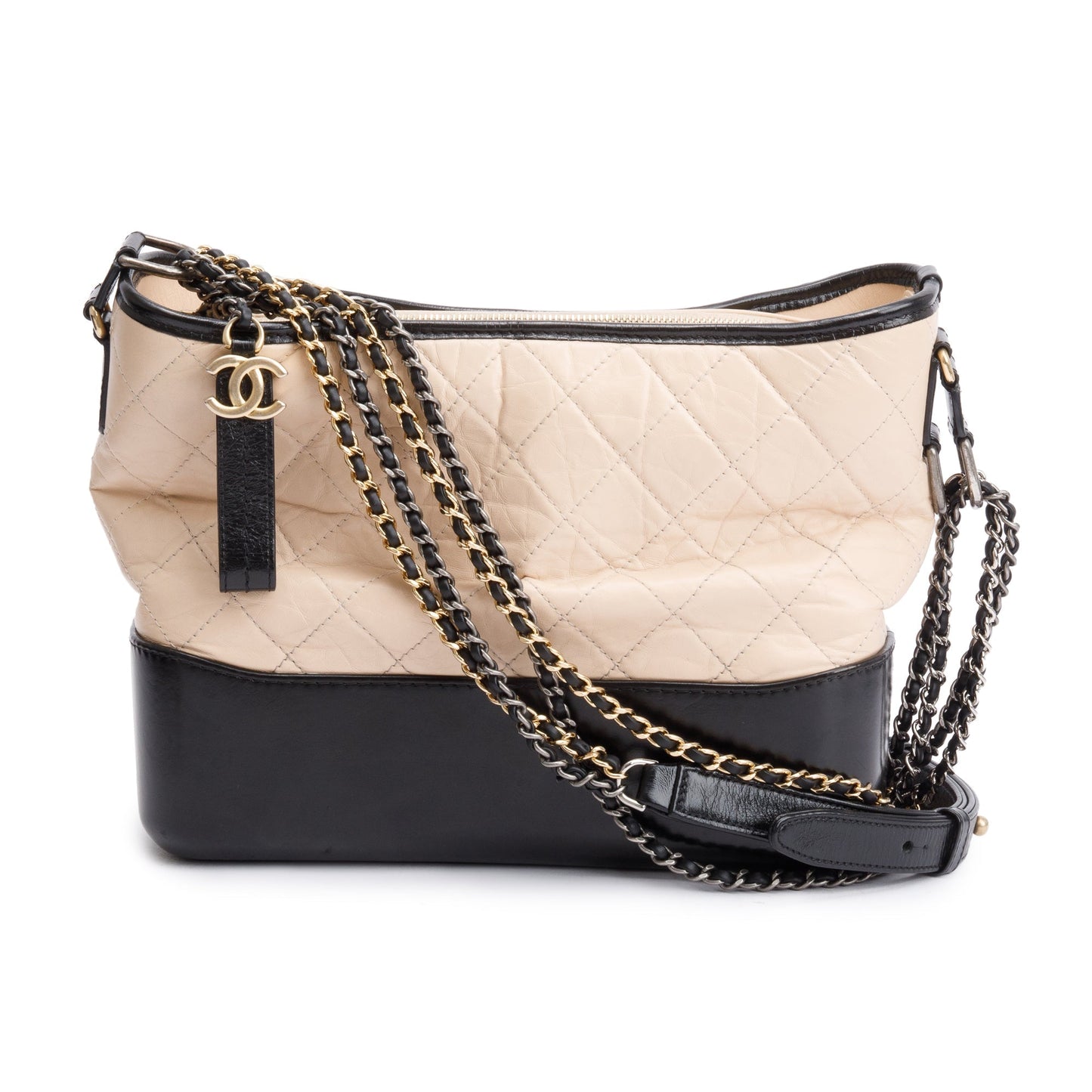 Chanel Black & Beige Aged Calfskin Leather Medium Gabrielle Hobo