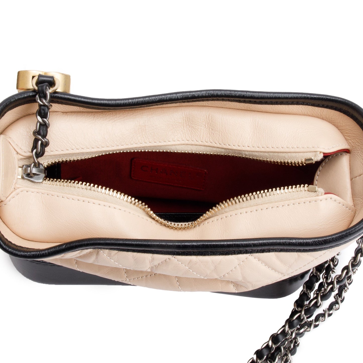 Chanel Black & Beige Aged Calfskin Leather Small Gabrielle Hobo