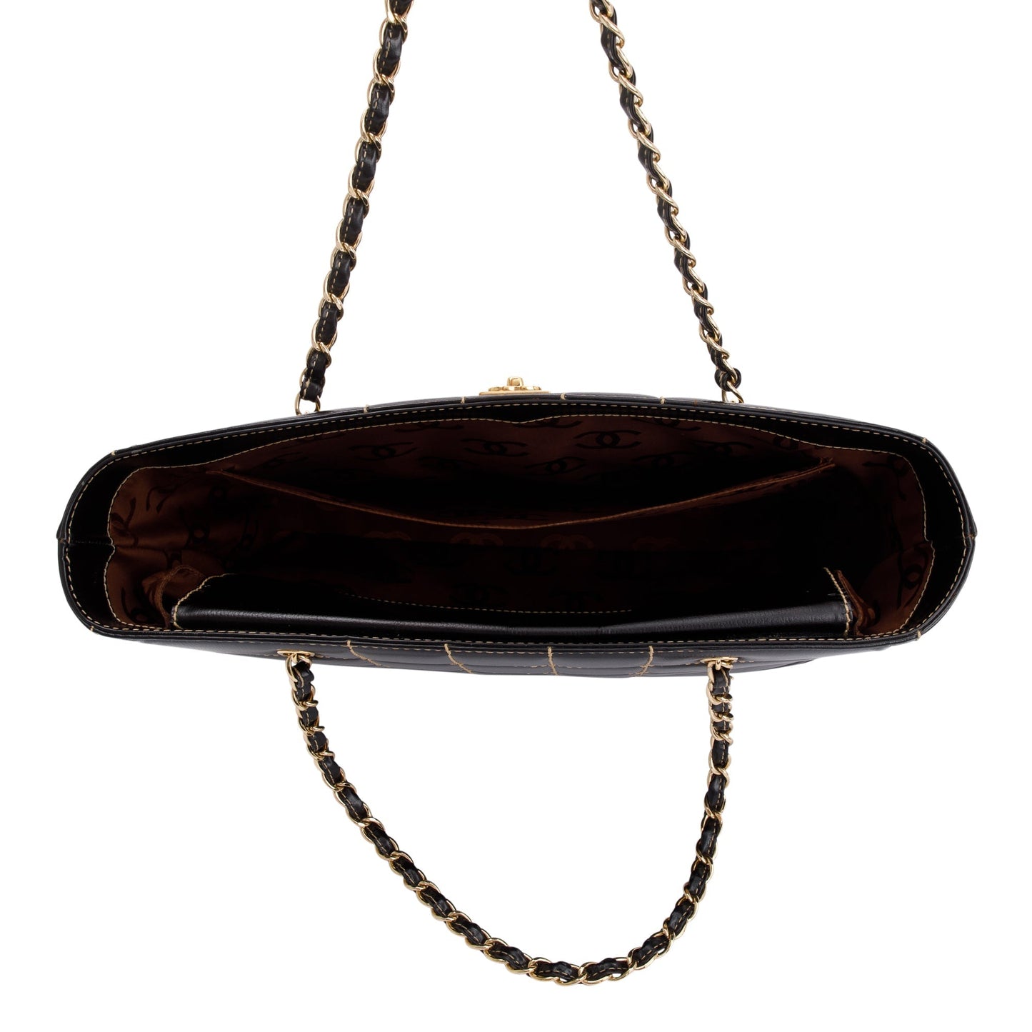 Chanel Black Cafskin Leather Wild Stitch Choco Bar Tote