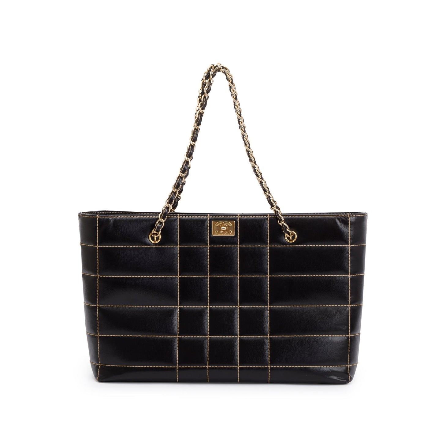 Chanel Black Cafskin Leather Wild Stitch Choco Bar Tote
