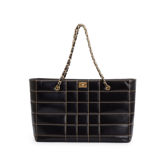 Chanel Black Cafskin Leather Wild Stitch Choco Bar Tote
