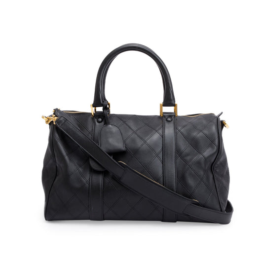Chanel Black Calfskin Leather Diamond Stitch Boston Bag