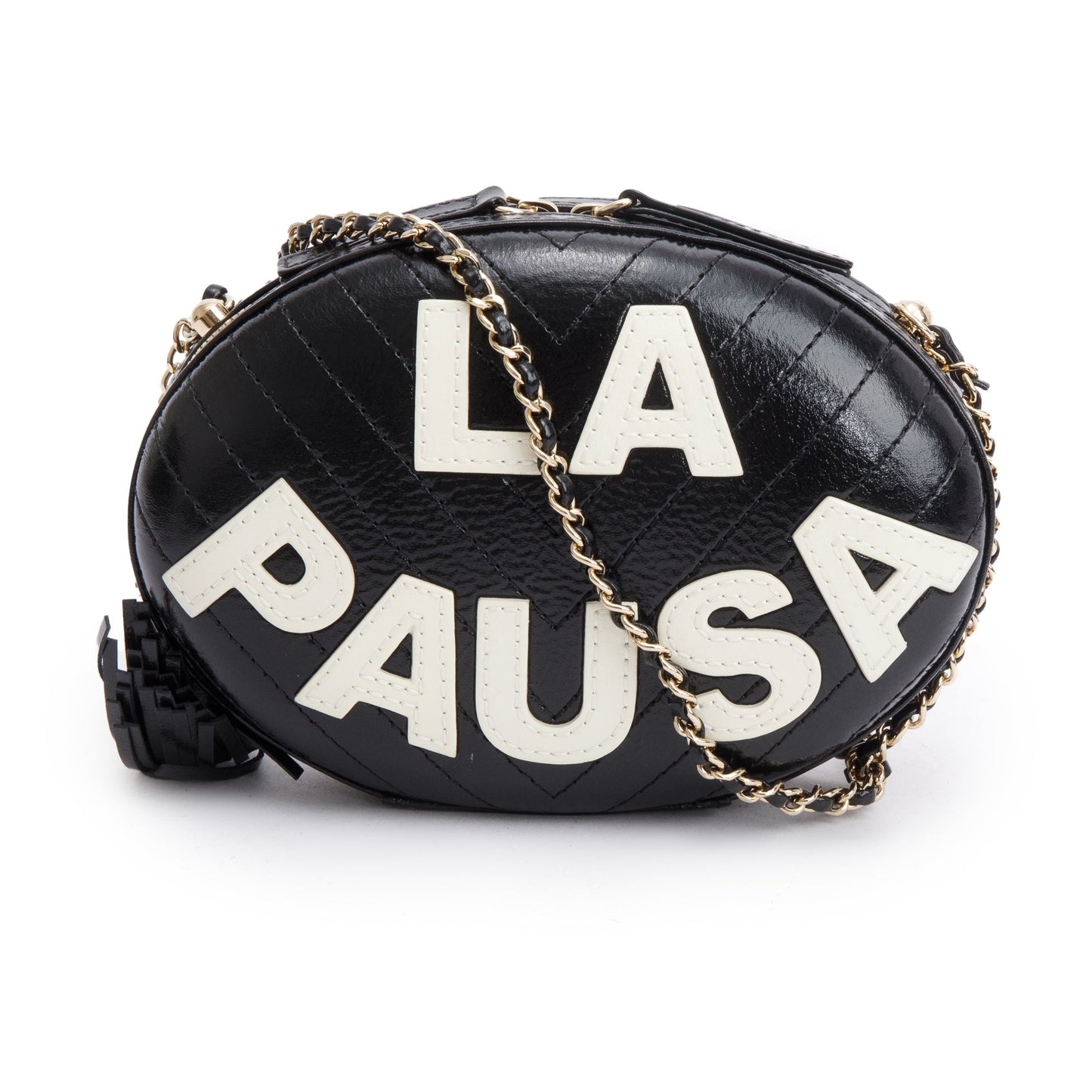 Chanel Black Calfskin Leather La Pausa Tassel Clutch Crossbody Bag