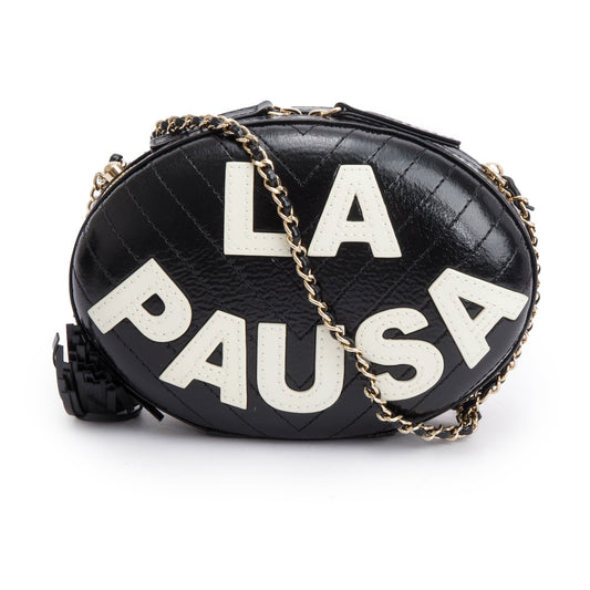 Chanel Black Calfskin Leather La Pausa Tassel Clutch Crossbody Bag