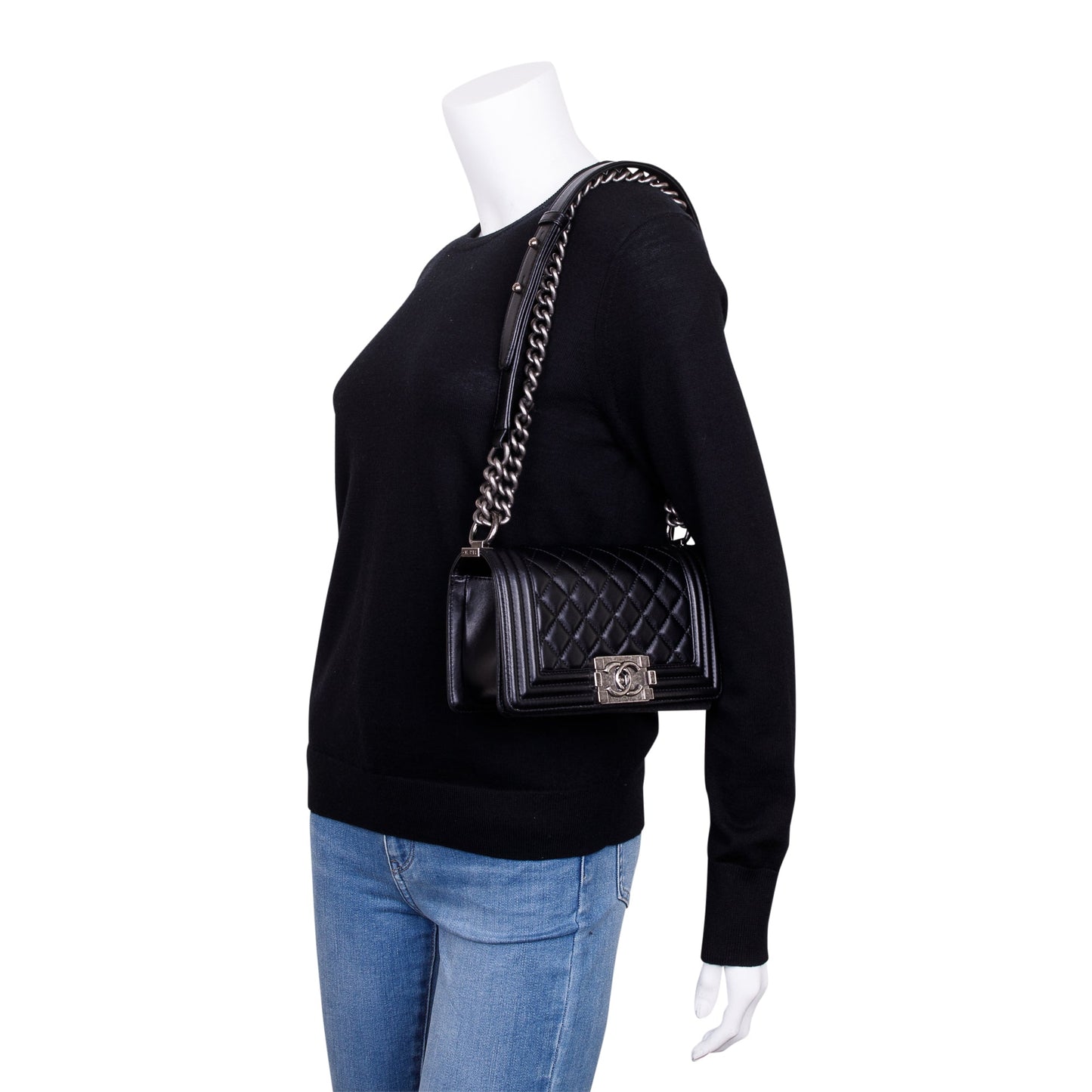 Chanel Black Calfskin Leather Small Boy Bag