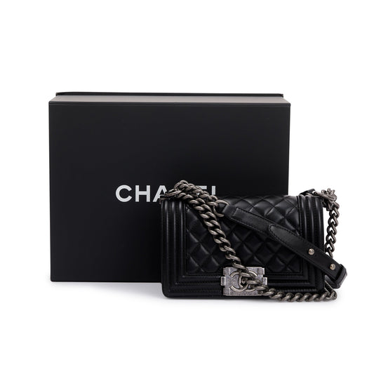 Chanel Black Calfskin Leather Small Boy Bag