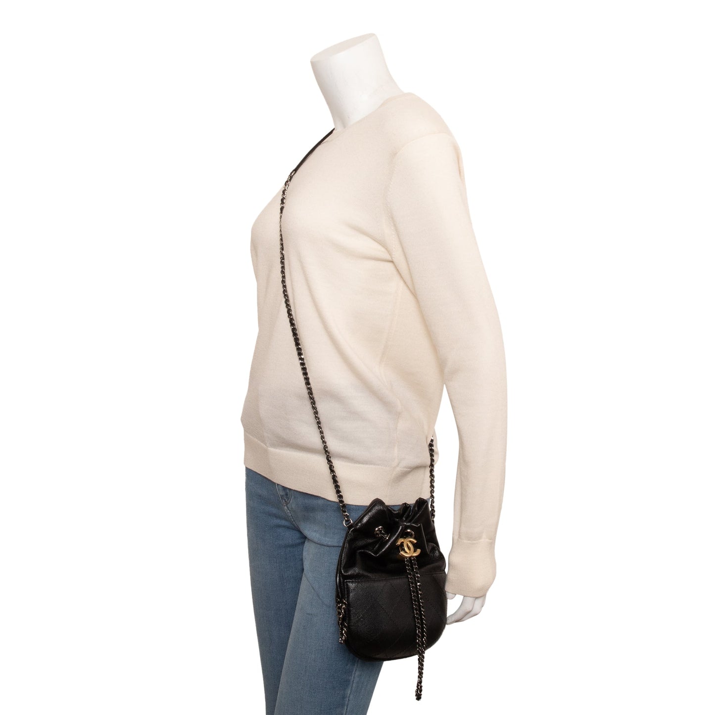 Chanel Black Calfskin Leather Small Gabrielle Bucket Purse