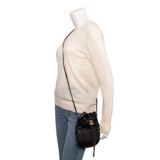 Chanel Black Calfskin Leather Small Gabrielle Bucket Purse