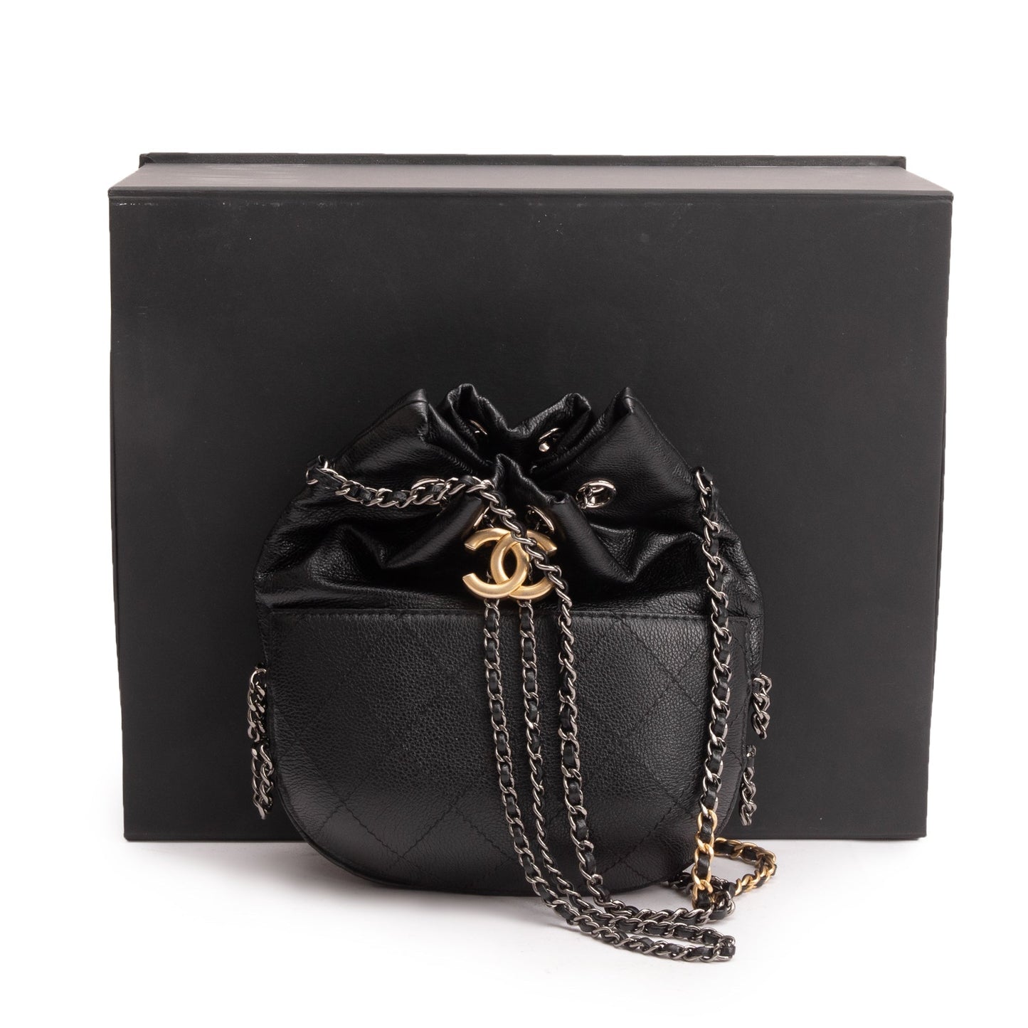 Chanel Black Calfskin Leather Small Gabrielle Bucket Purse