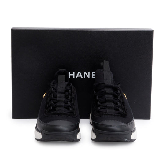 Chanel Black Calfskin Neoprene Interlocking CC Logo Sneakers, Size 36.5