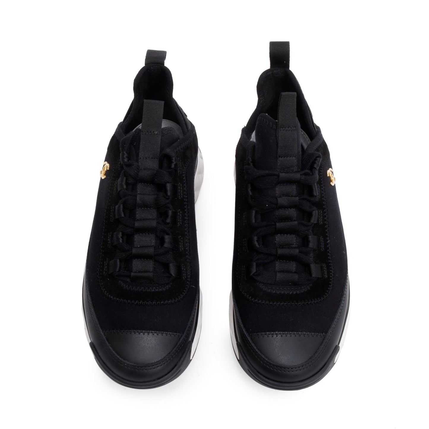 Chanel Black Calfskin Neoprene Interlocking CC Logo Sneakers, Size 36.5