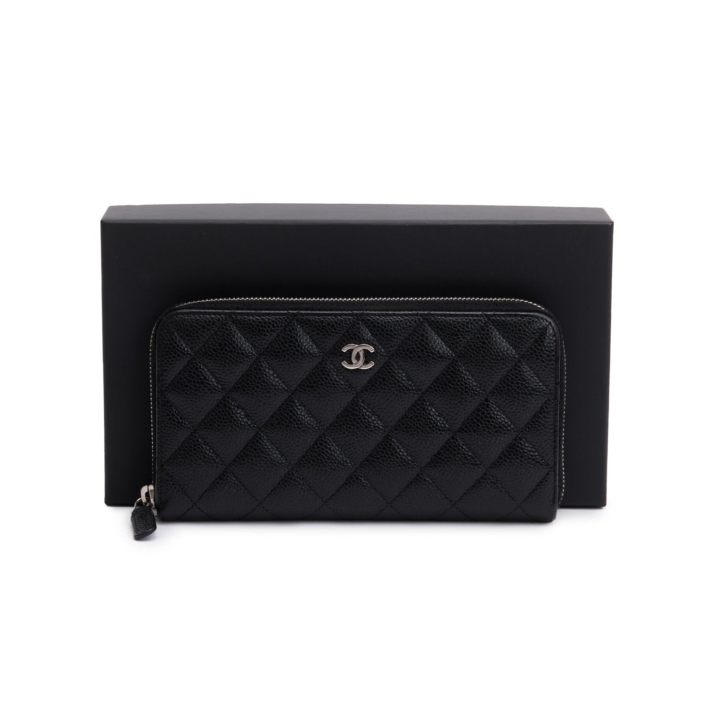 Chanel Black Caviar Classic Large Gusset Zip Around Wallet