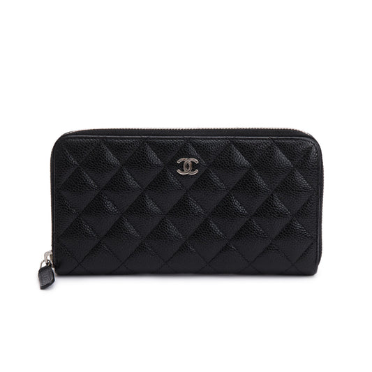 Chanel Black Caviar Classic Large Gusset Zip Around Wallet