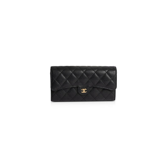 Chanel Black Caviar Classic Long Flap Wallet