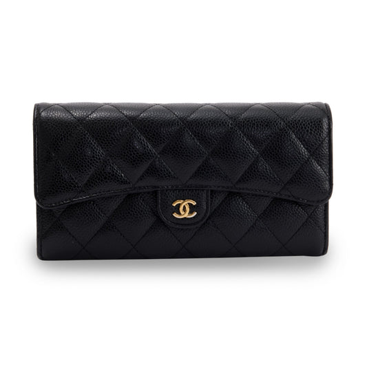 Chanel Black Caviar Classic Long Flap Wallet