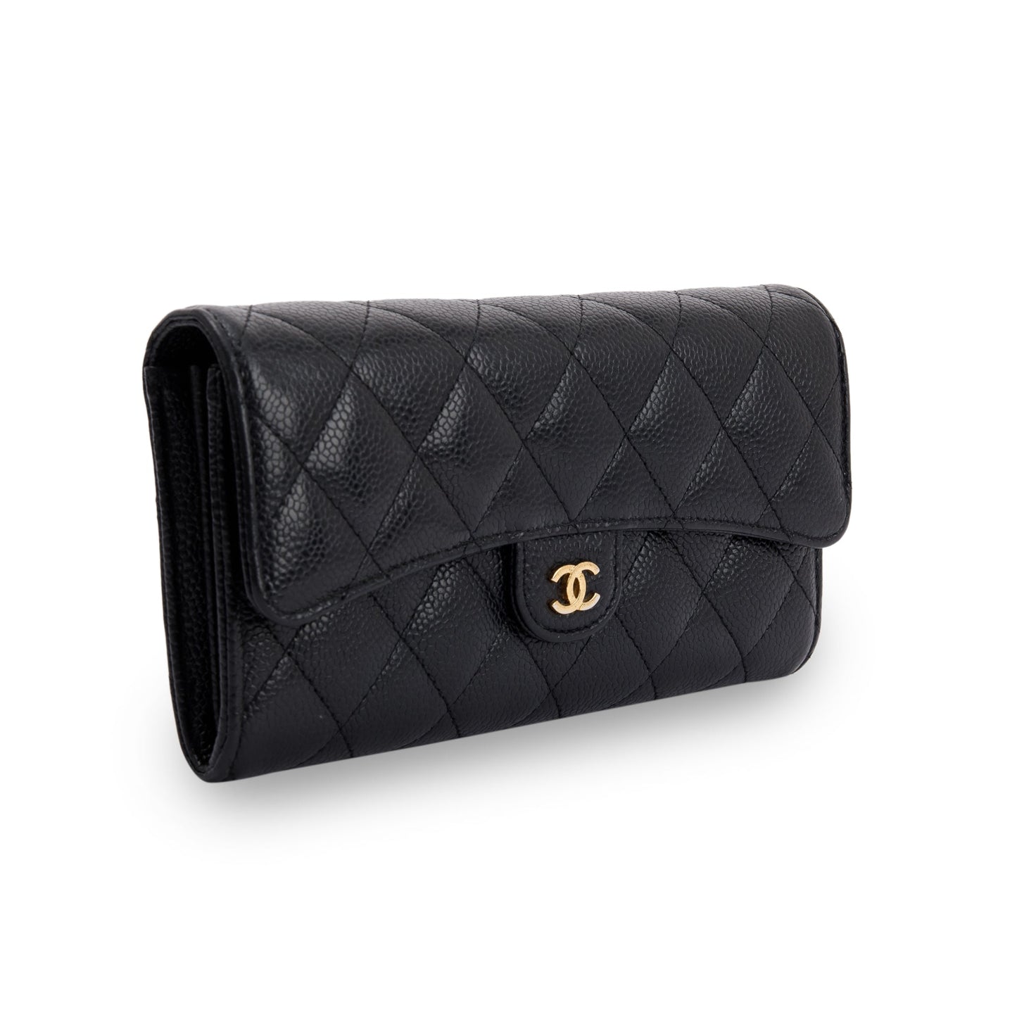 Chanel Black Caviar Classic Long Flap Wallet