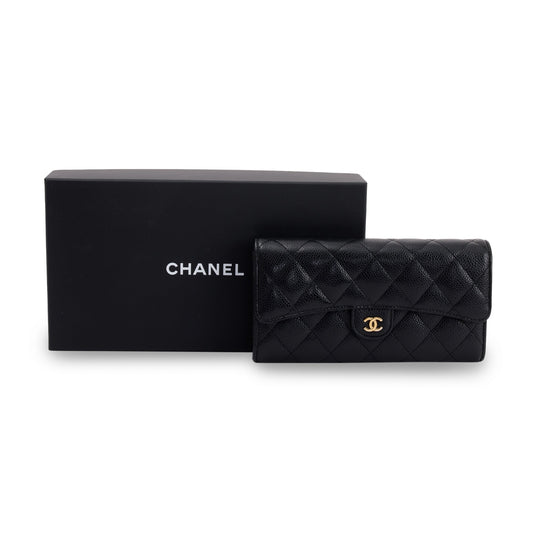 Chanel Black Caviar Classic Long Flap Wallet