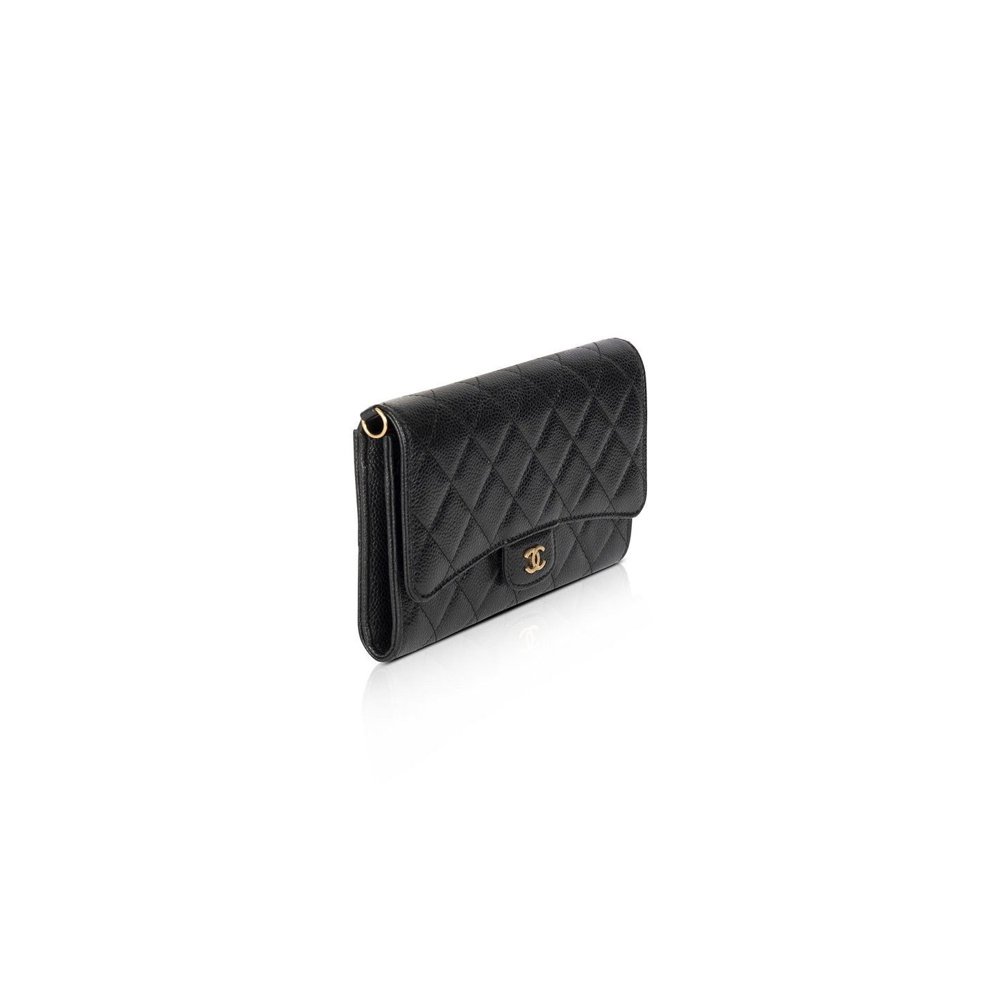 Chanel Black Caviar Detachable Chain Clutch Bag
