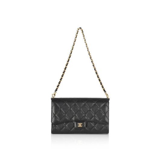 Chanel Black Caviar Detachable Chain Clutch Bag