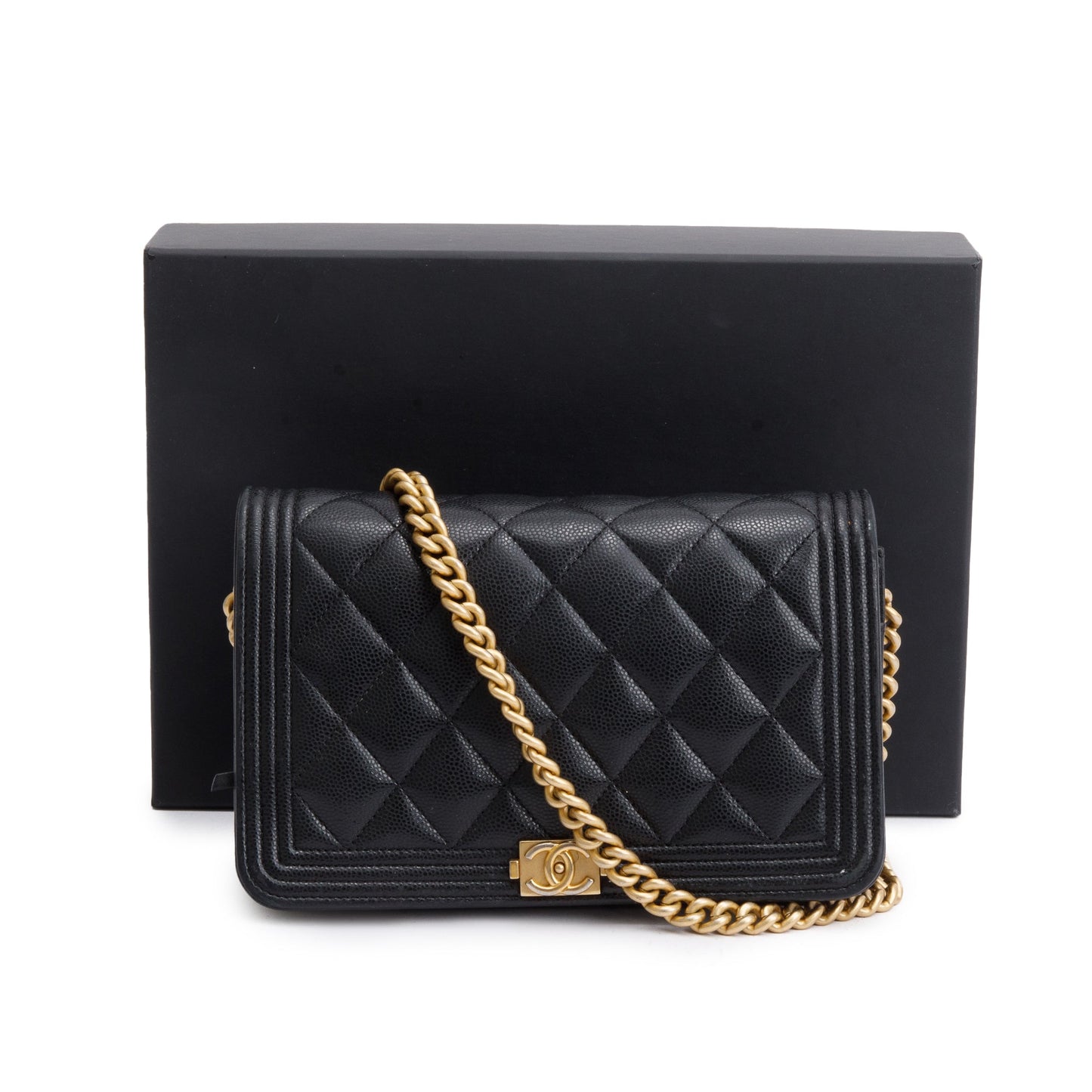 Chanel Black Caviar Leather Boy Wallet on Chain