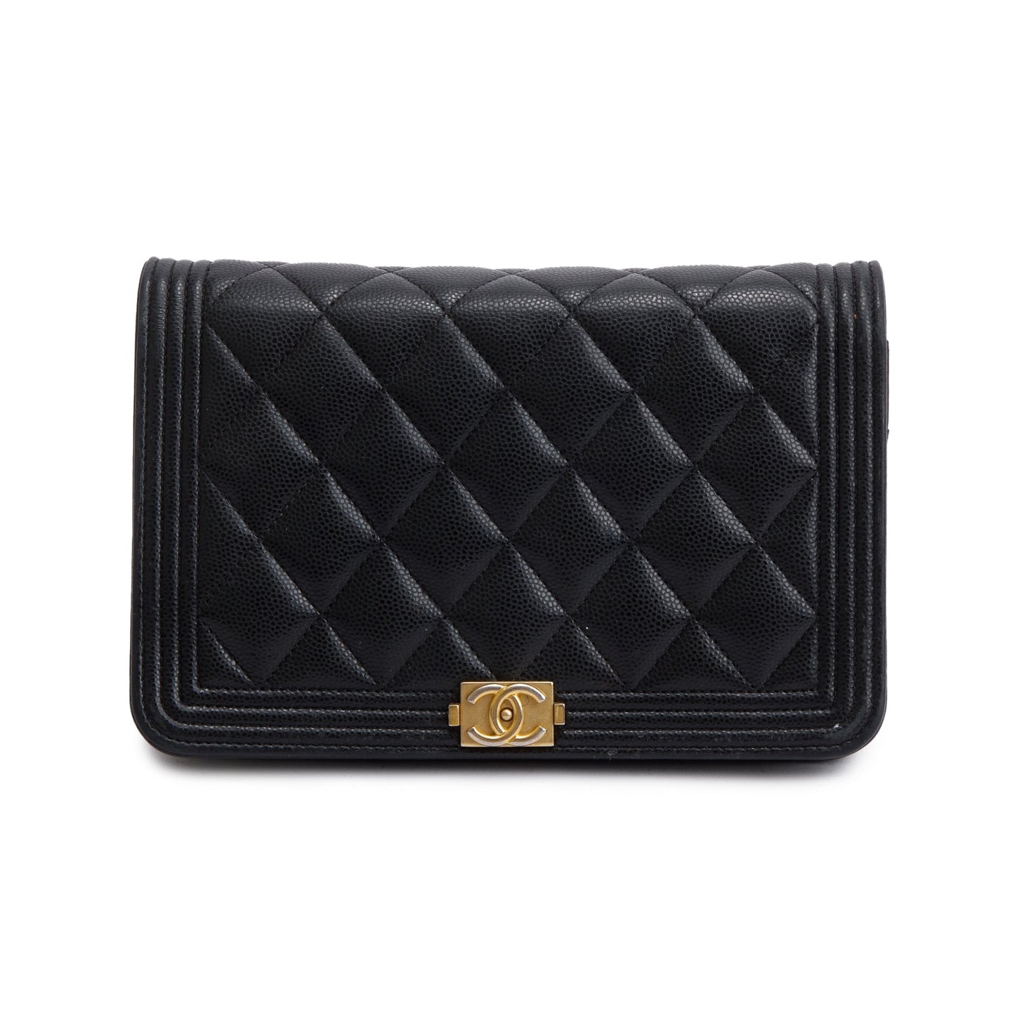Chanel Black Caviar Leather Boy Wallet on Chain