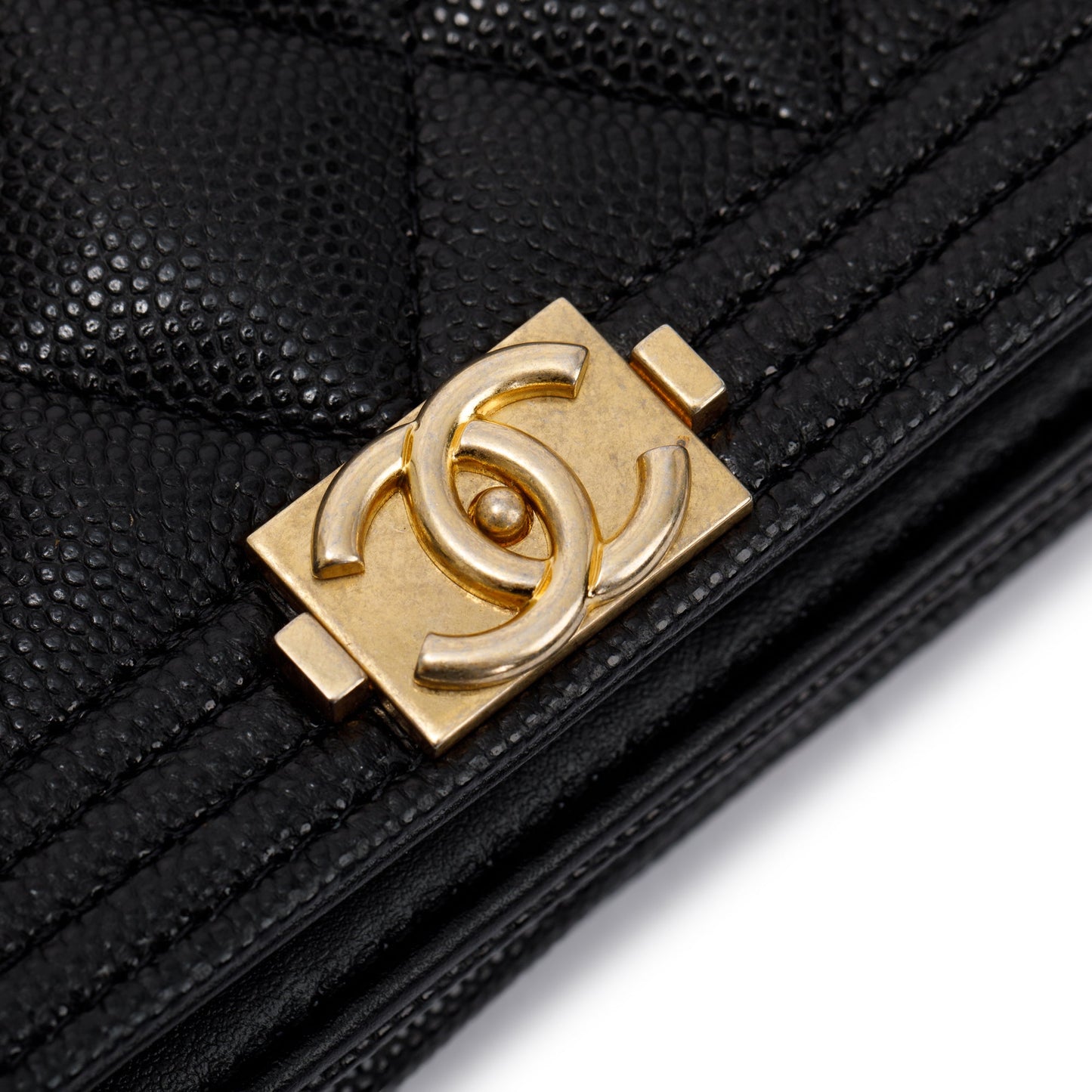 Chanel Black Caviar Leather Boy Wallet on Chain