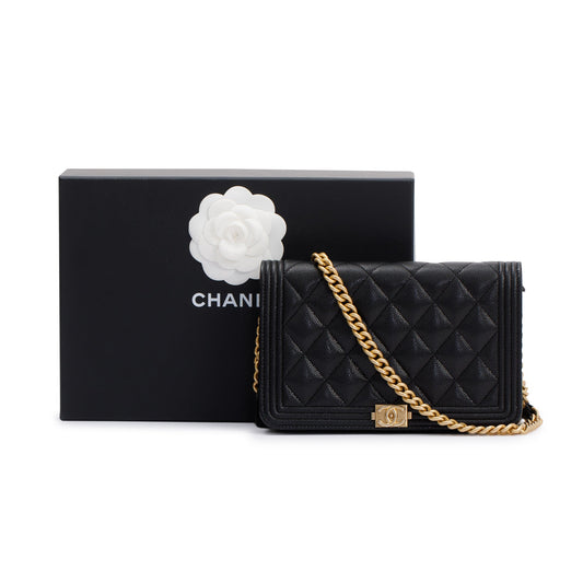 Chanel Black Caviar Leather Boy Wallet on Chain