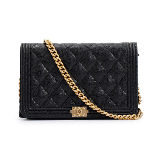 Chanel Black Caviar Leather Boy Wallet on Chain