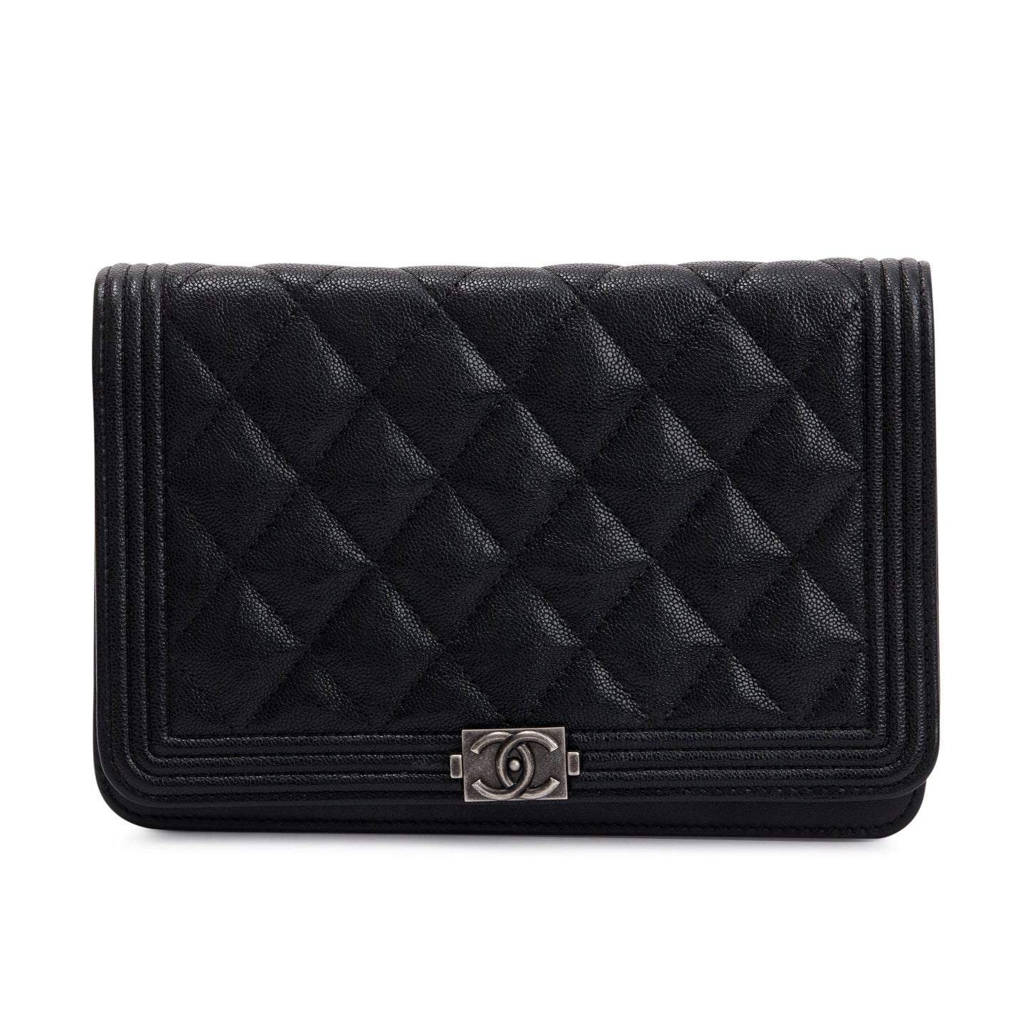 Chanel Black Caviar Leather Boy Wallet on Chain