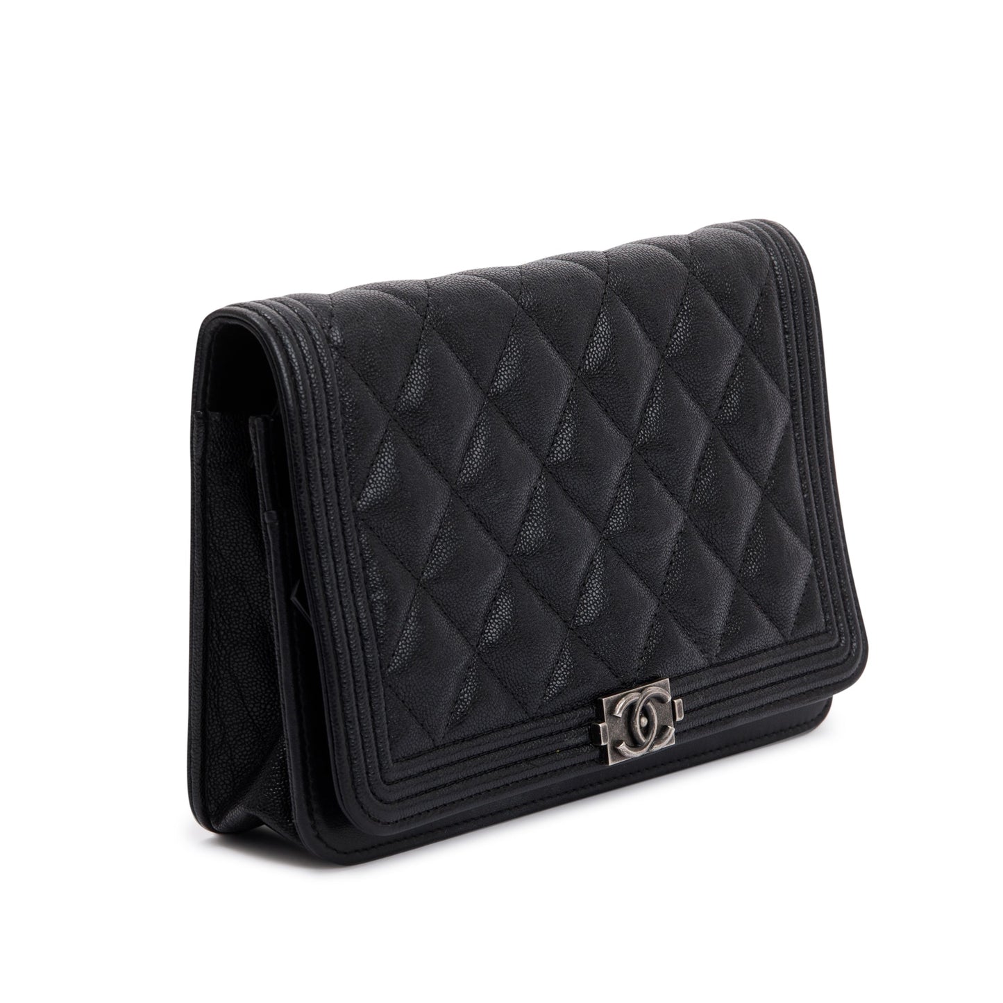 Chanel Black Caviar Leather Boy Wallet on Chain