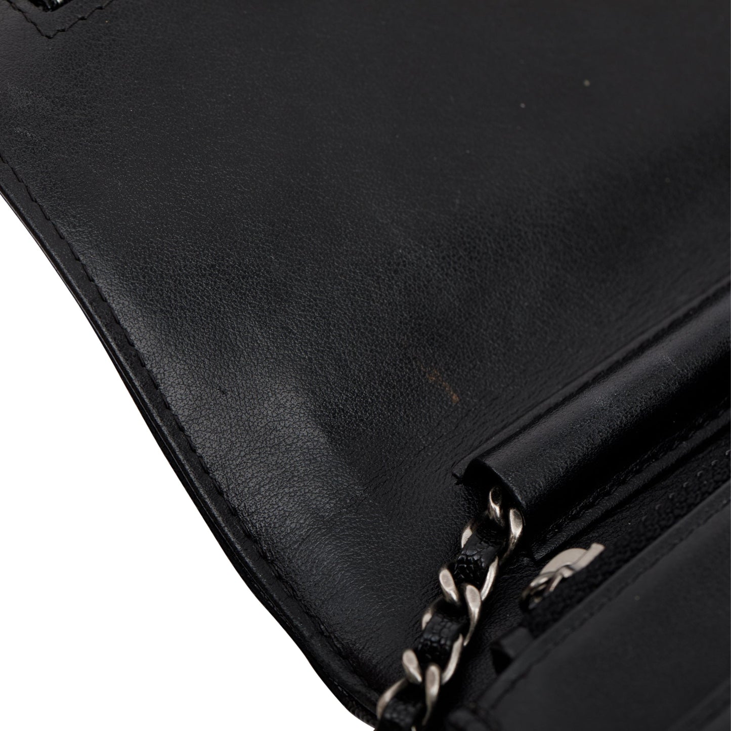 Chanel Black Caviar Leather Boy Wallet on Chain