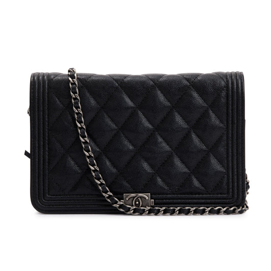 Chanel Black Caviar Leather Boy Wallet on Chain